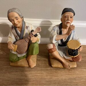 Homco Set of Figurine Asian Chinese Man Playing Bongo and instrument.